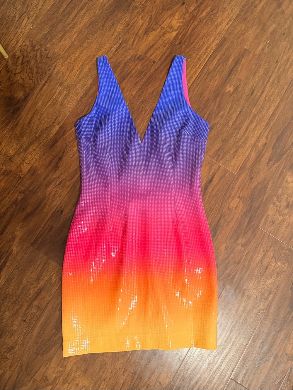 Gradient Sequin V-Neck Mini Dress - Purple Pink Orange